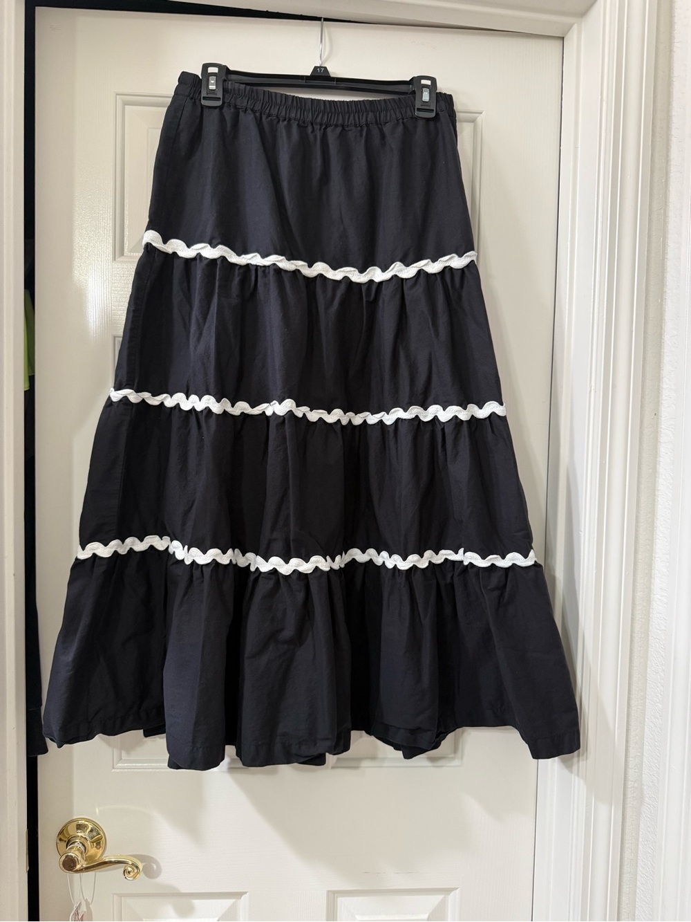 Japna Black Tiered Midi Skirt with White Trim - Rickrack Bohemian - size M
